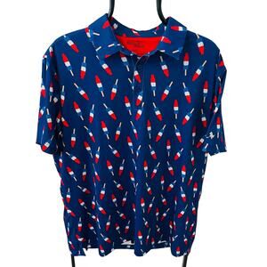 Birdie Bound Men’s Golf Polo Shirt Large L Bomb Pop Firecracker Popsicle Navy